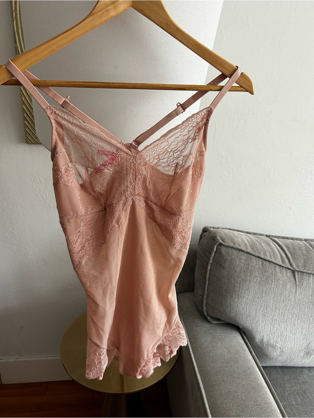 Spanx Pink Lace Mesh Shaping Teddy Bodysuit, Coquette Cottagecore, Fairycore, XL